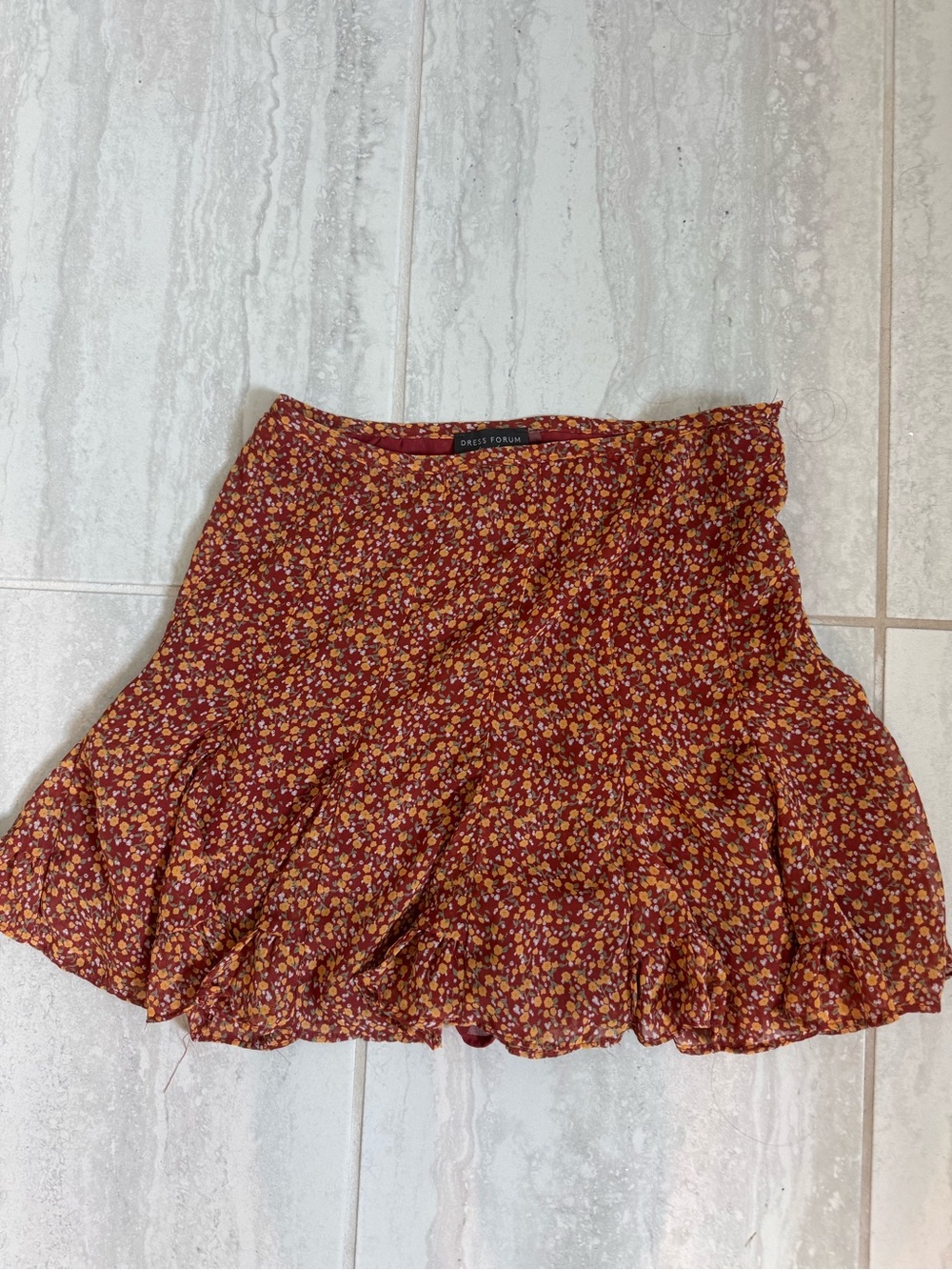 Dress Forum Rust Floral Ruffle Mini Skirt